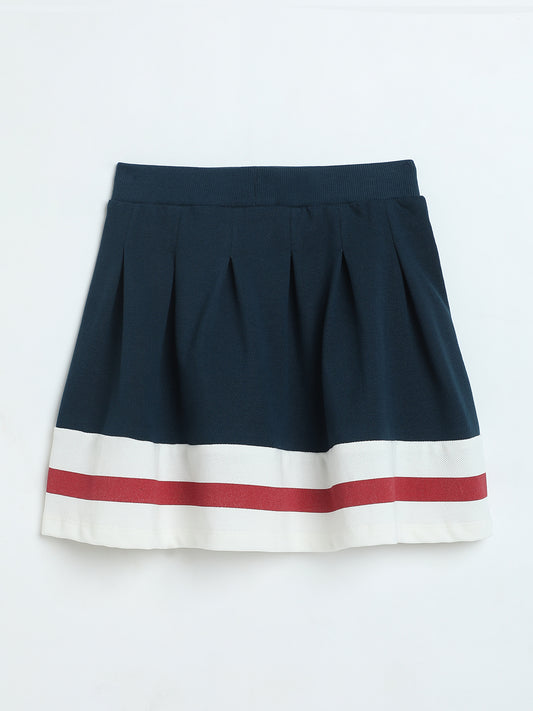 Milou Girls Tennis Knit Skirt Navy Blue Stripe