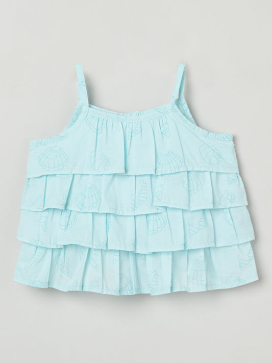 Milou Girls Flared Top & Shorts Co-ord Set Sky Blue Set