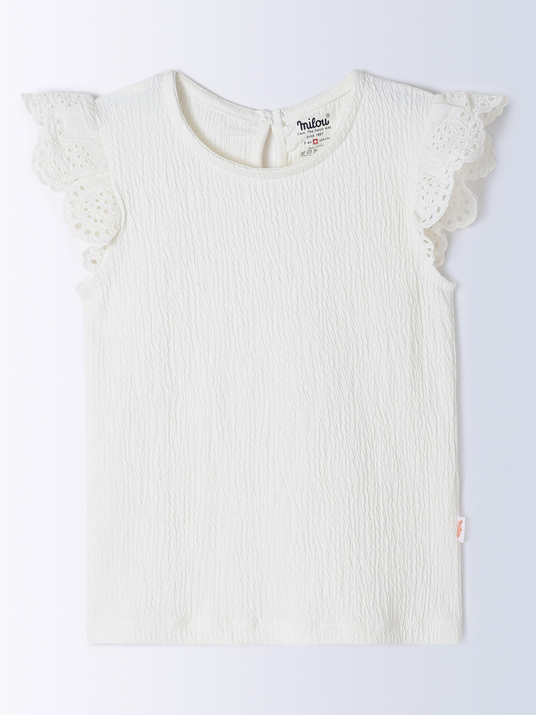 Milou Kids Cotton Self-Designed Solid Bio Washed Pinafore Set for Girls - White