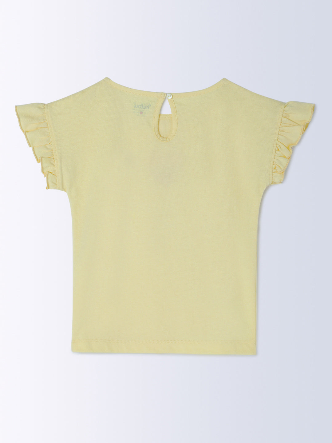 Milou Cotton Frilled Half Sleeves Bio Washed Placement Printed Top - Yellow