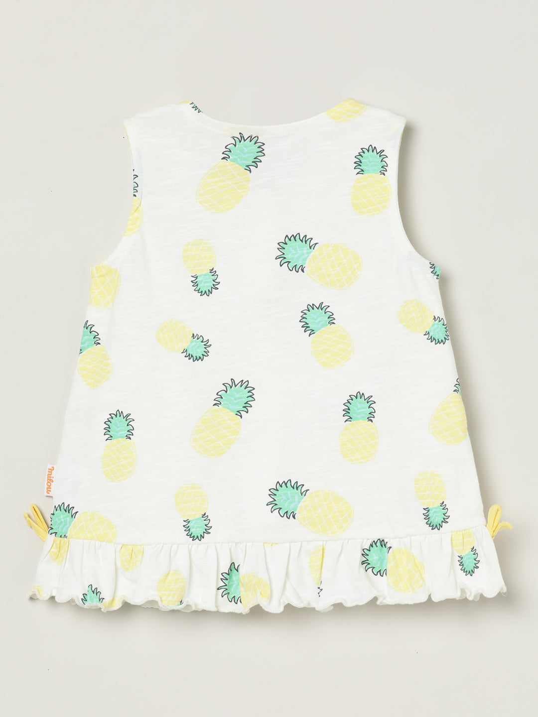 Milou Kids Cotton Printed Bio Washed Dress for Girls -White AOP