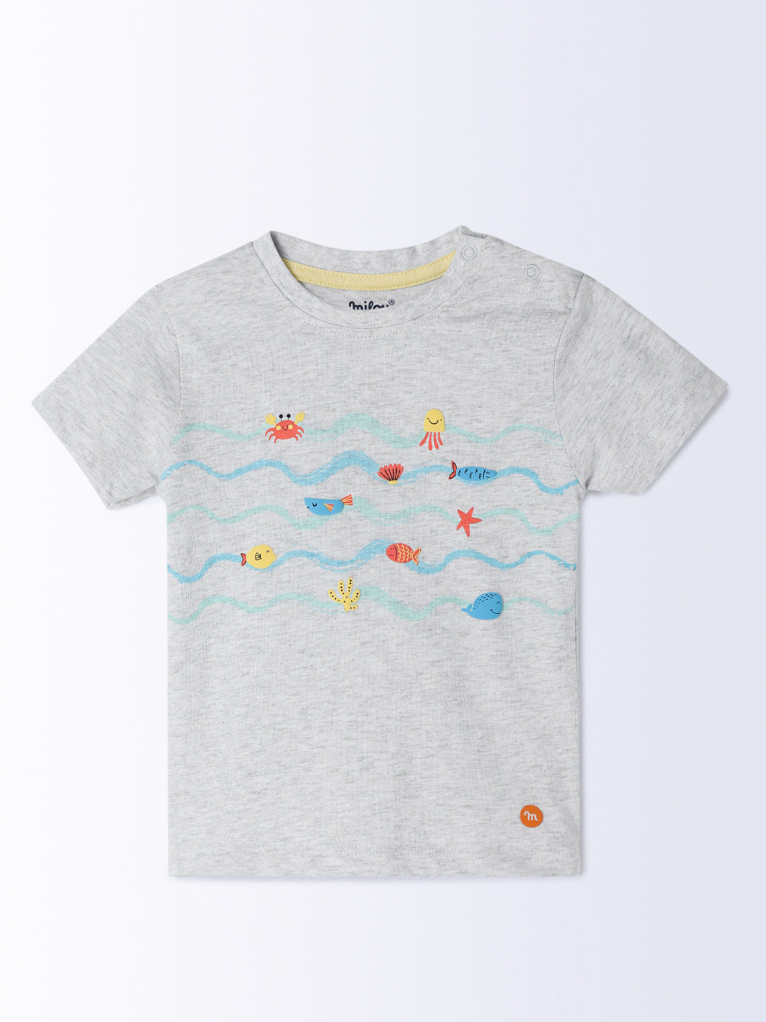Milou Cotton Half Sleeve Bio Washed Printed T-Shirt and Shorts Set - Grey and Orange