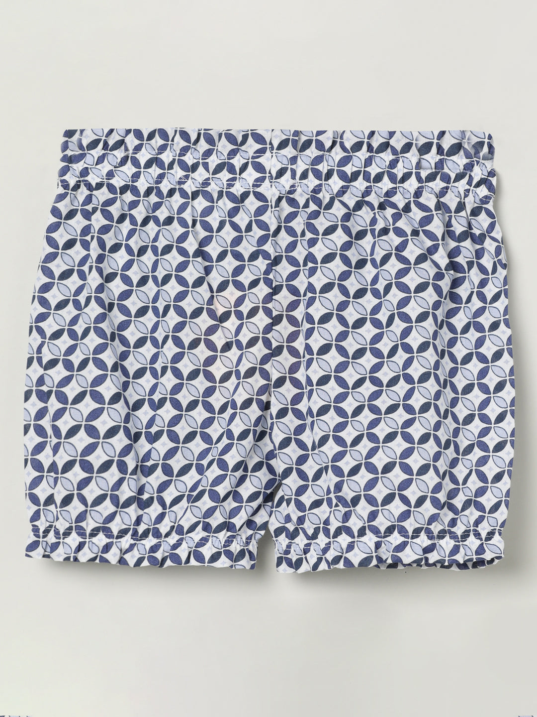 Milou Kids Cotton Bio Washed Printed Girls Shorts for Girls -White & Navy