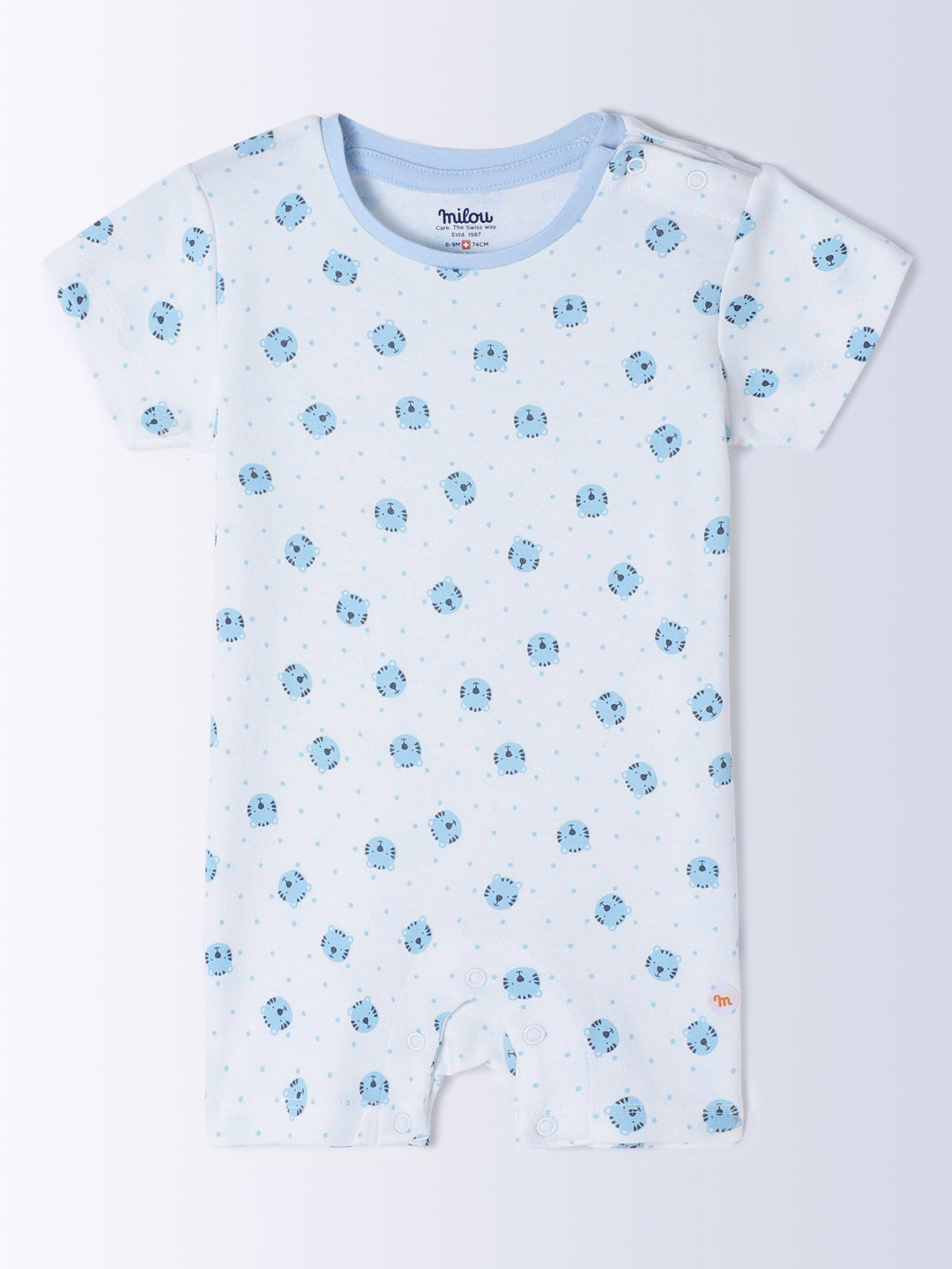 Milou Kids Cotton Bio Washed Self-Designed Printed Romper with Bib for Boys - White