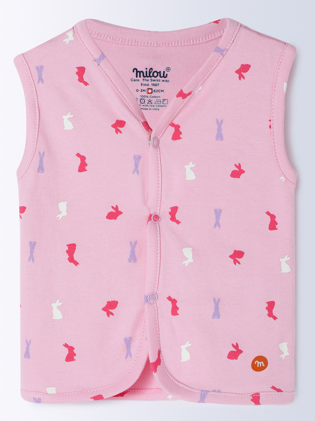 Milou Cotton Sleeveless Bio Washed Bunny Printed Jhabla Set IJAB025