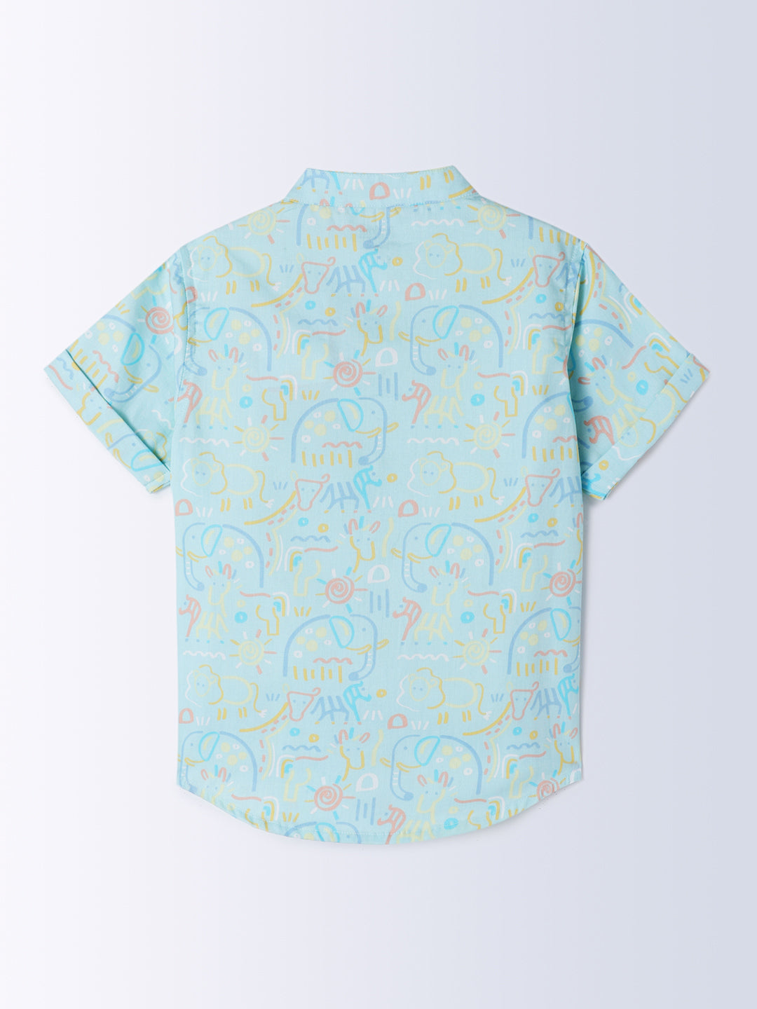 Milou Kids Cotton Bio Washed Half Sleeve Mandarin Collar Printed Shirt for Boys - Light Green