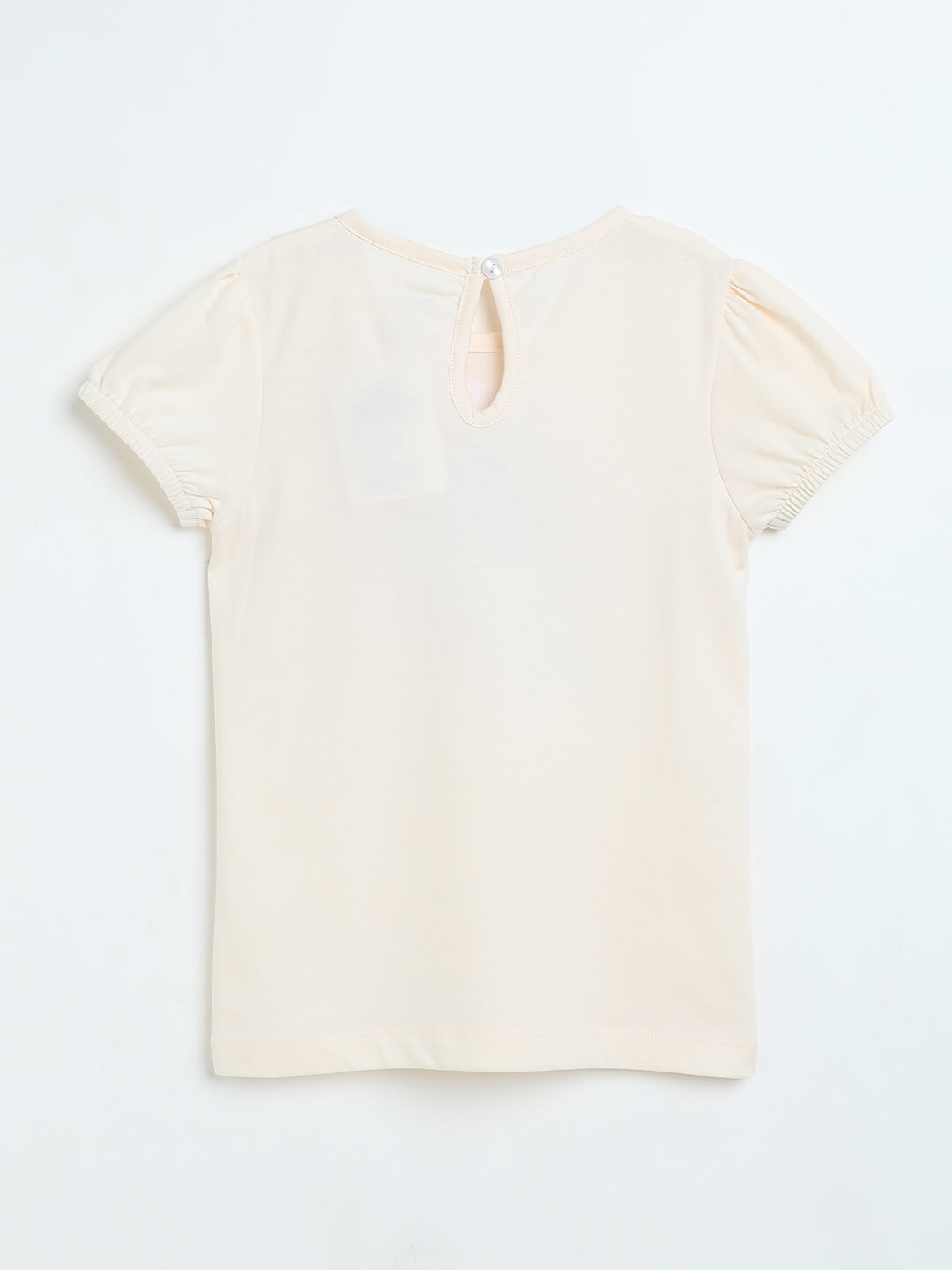 Milou Girls Pure Cotton Puff-Sleeve T-Shirt With Chest Embroidery