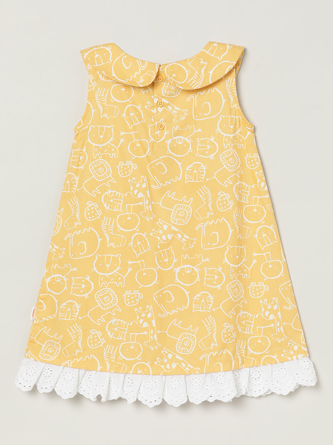 Milou Kids Cotton Printed Bio Washed Sleeveless Dress for Girls -Flax