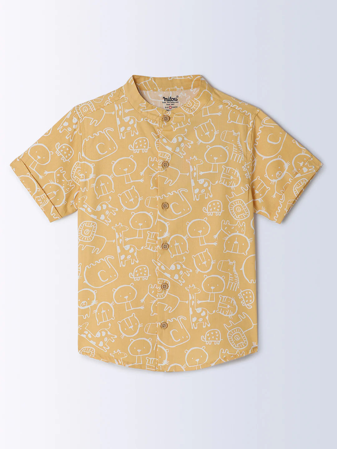 Milou Boys All Over Printed Half Sleeve Shirt Yellow Animal Print
