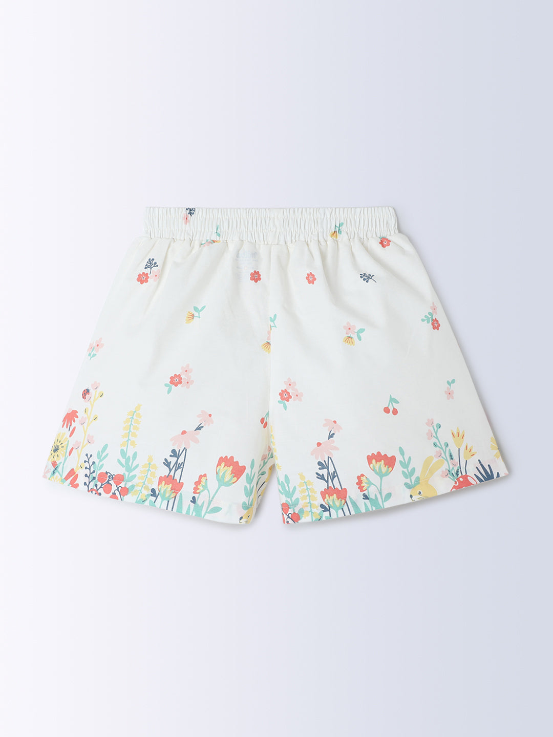 Milou Kids Cotton All Over Printed Mid Thigh Length Bio Washed Shorts for Girls -White