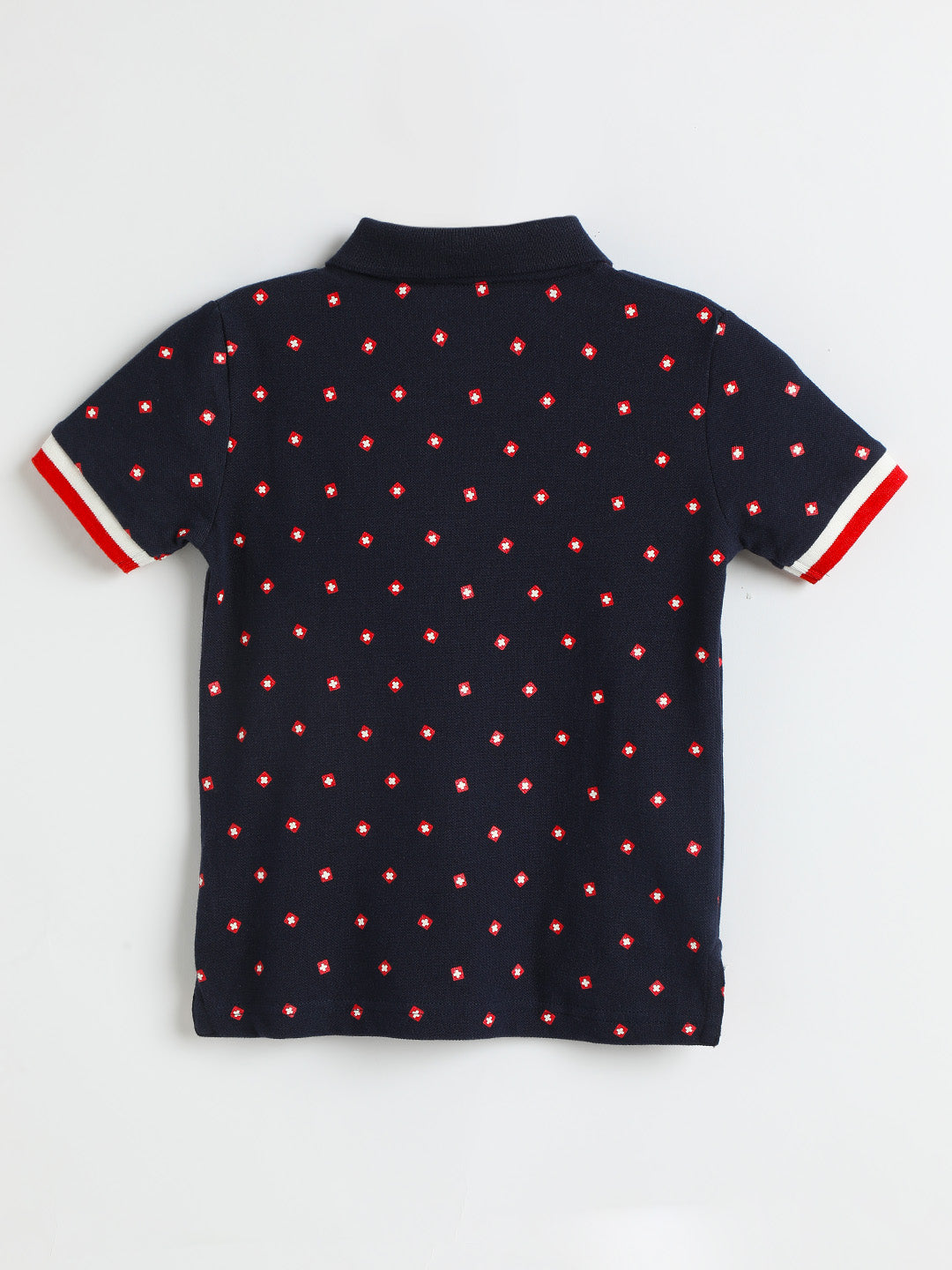 Milou Boys Half Sleeve Polo Neck T-Shirt Navy Blue Polka Print