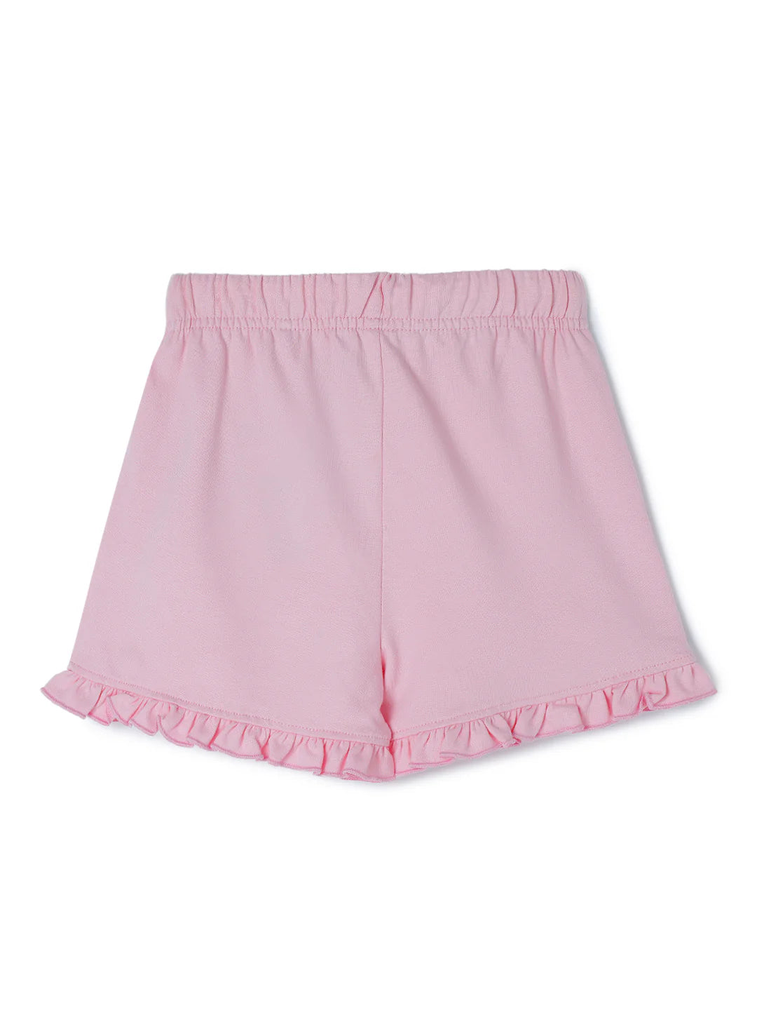 Milou Girls Mid Thigh Solid Frilled Hem Shorts Pink