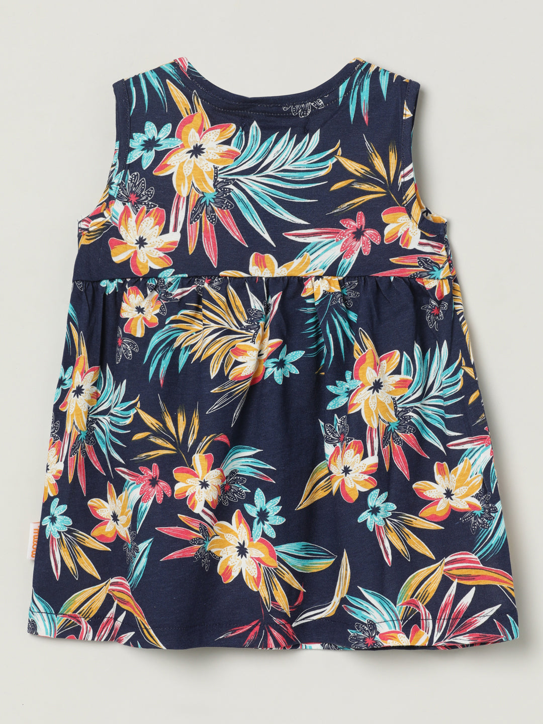 Milou Kids Cotton Printed Bio Washed Girls Dress for Girls -Navy