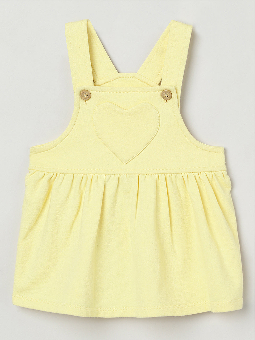 Milou Kids Cotton Bio Washed Self- Designed Pinafore Set for Girls -White & Yellow