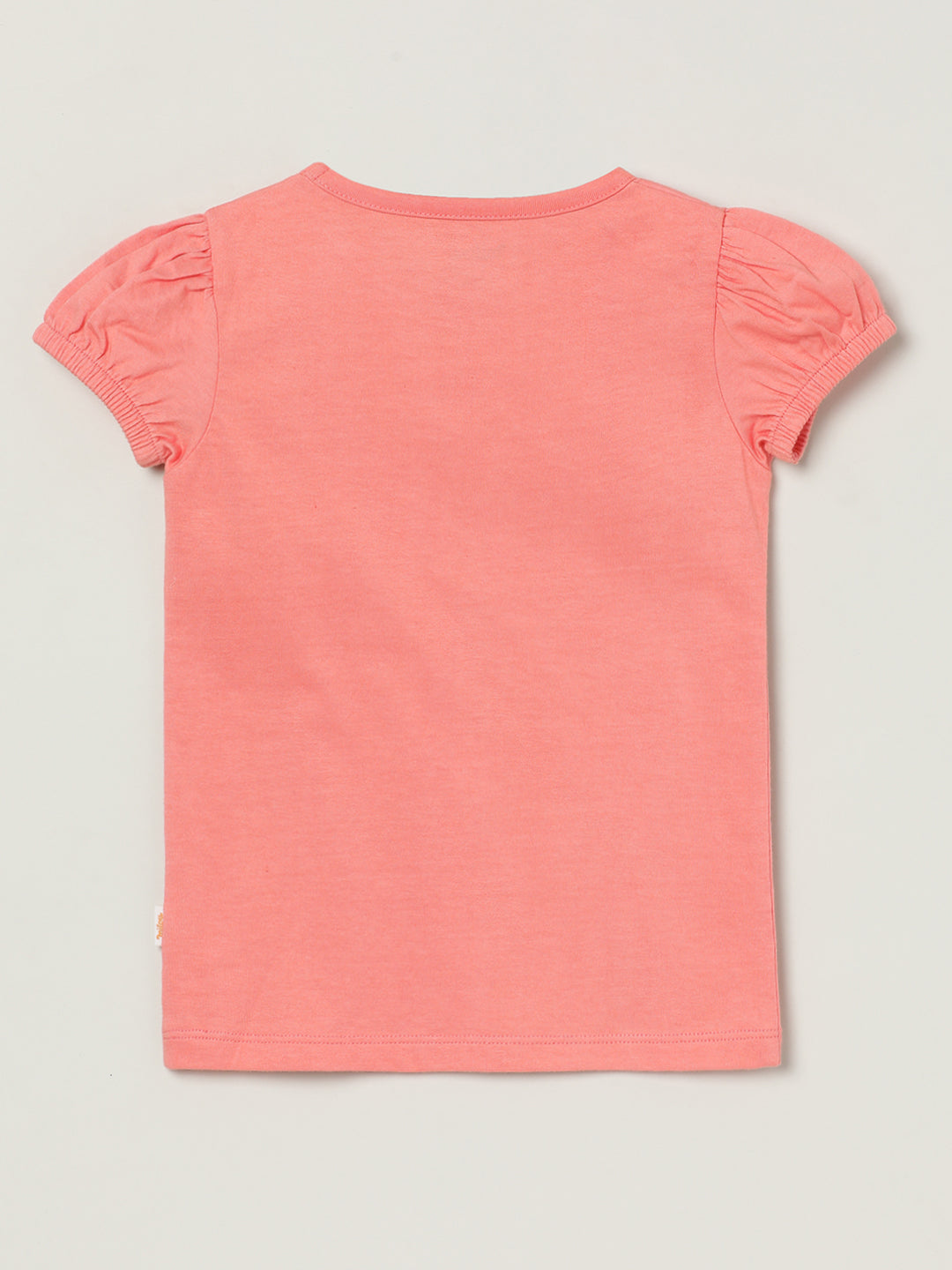 Baby Girl Peach Cotton T-Shirt | Puff Sleeve Apple Print | Milou Kids