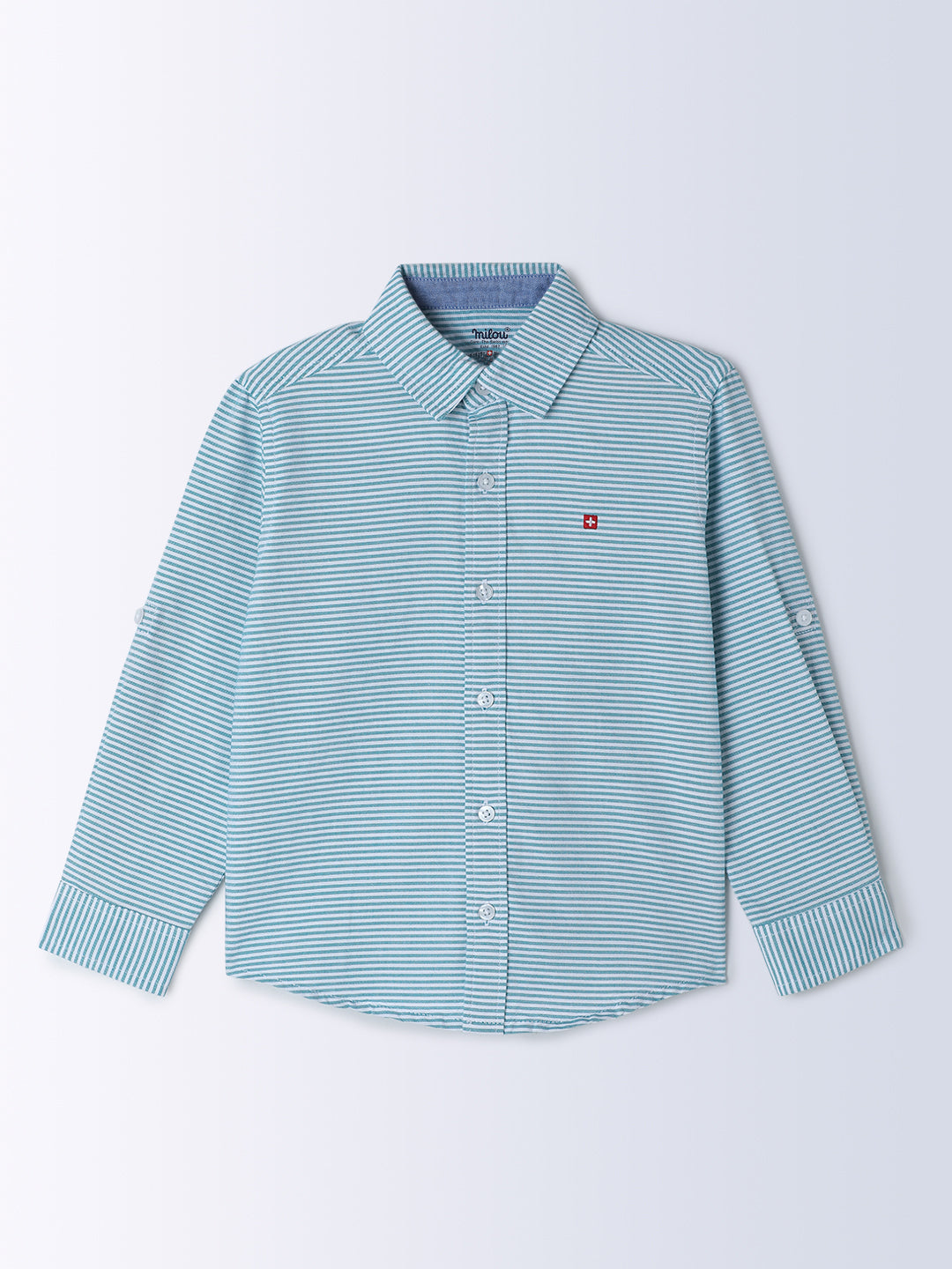 Milou Kids Cotton Full Sleeves Striped Bio Washed Shirt for Boys - Blue