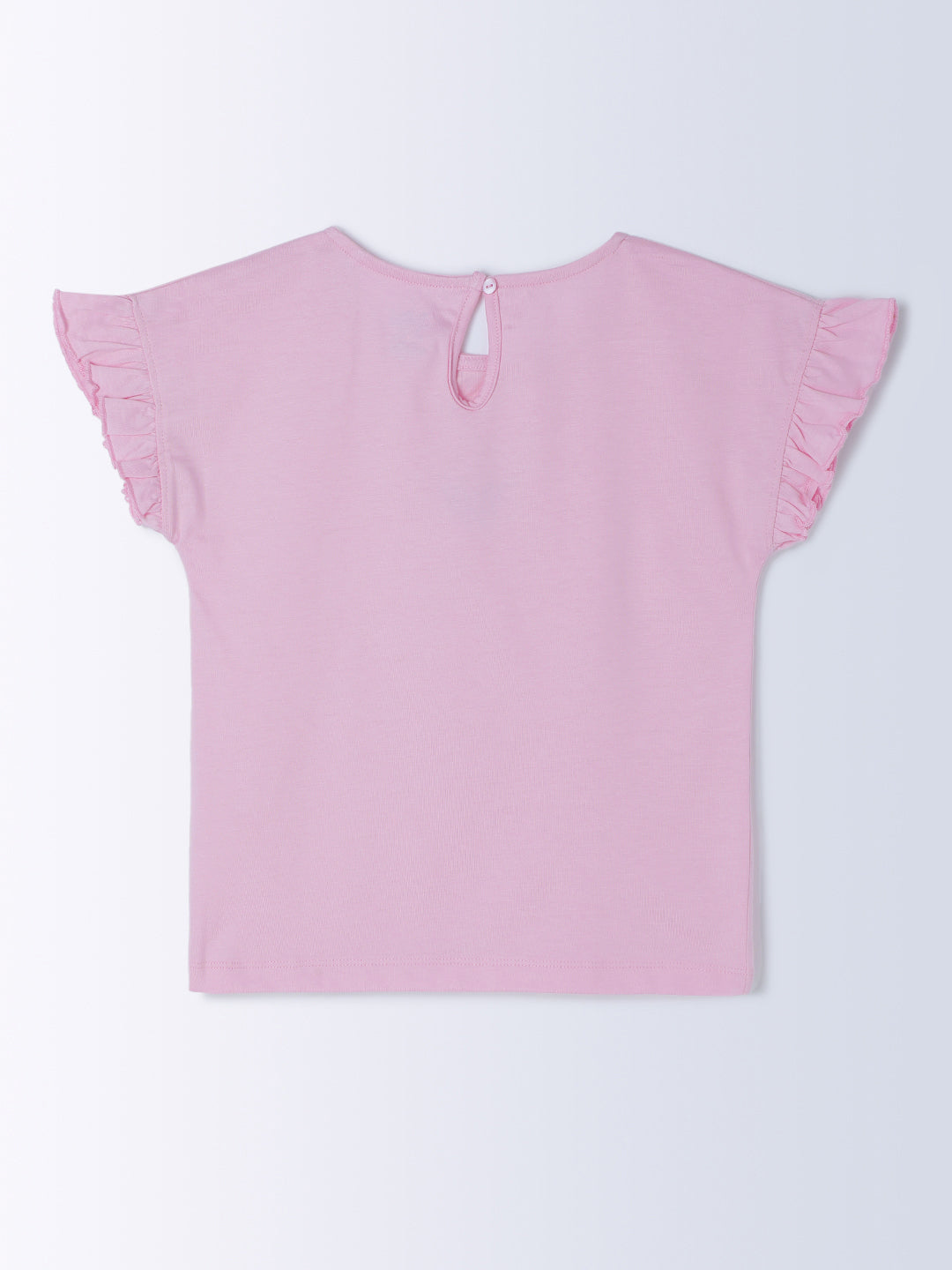 Milou Cotton Frilled Half Sleeves Bio Washed Placement Printed Top - Pink