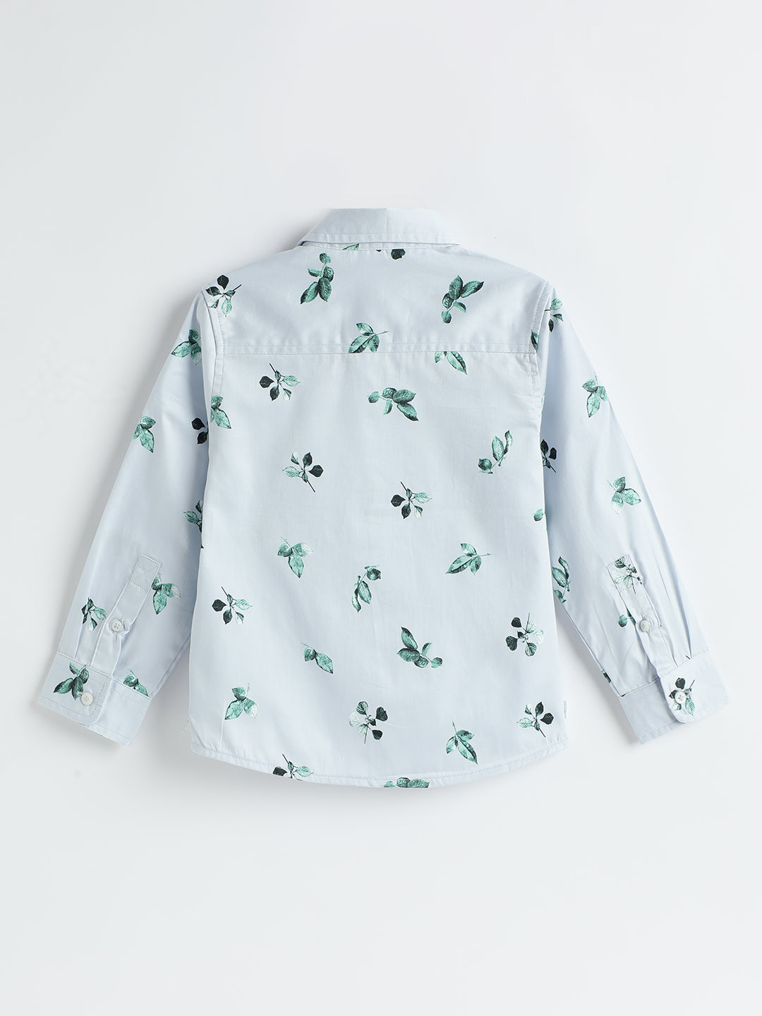 Milou Boys Full Sleeve Printed Bio-Washed Shirt Mint Leaf Print