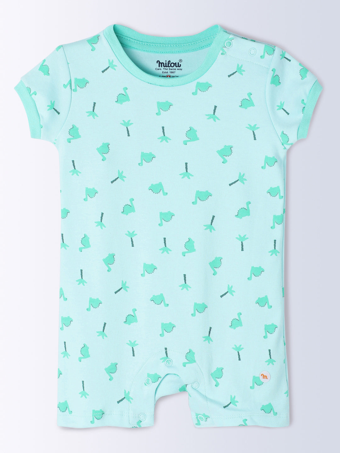 Milou Kids Cotton Bio Washed Self-Designed Printed Romper with Bib for Unisex - Light Green