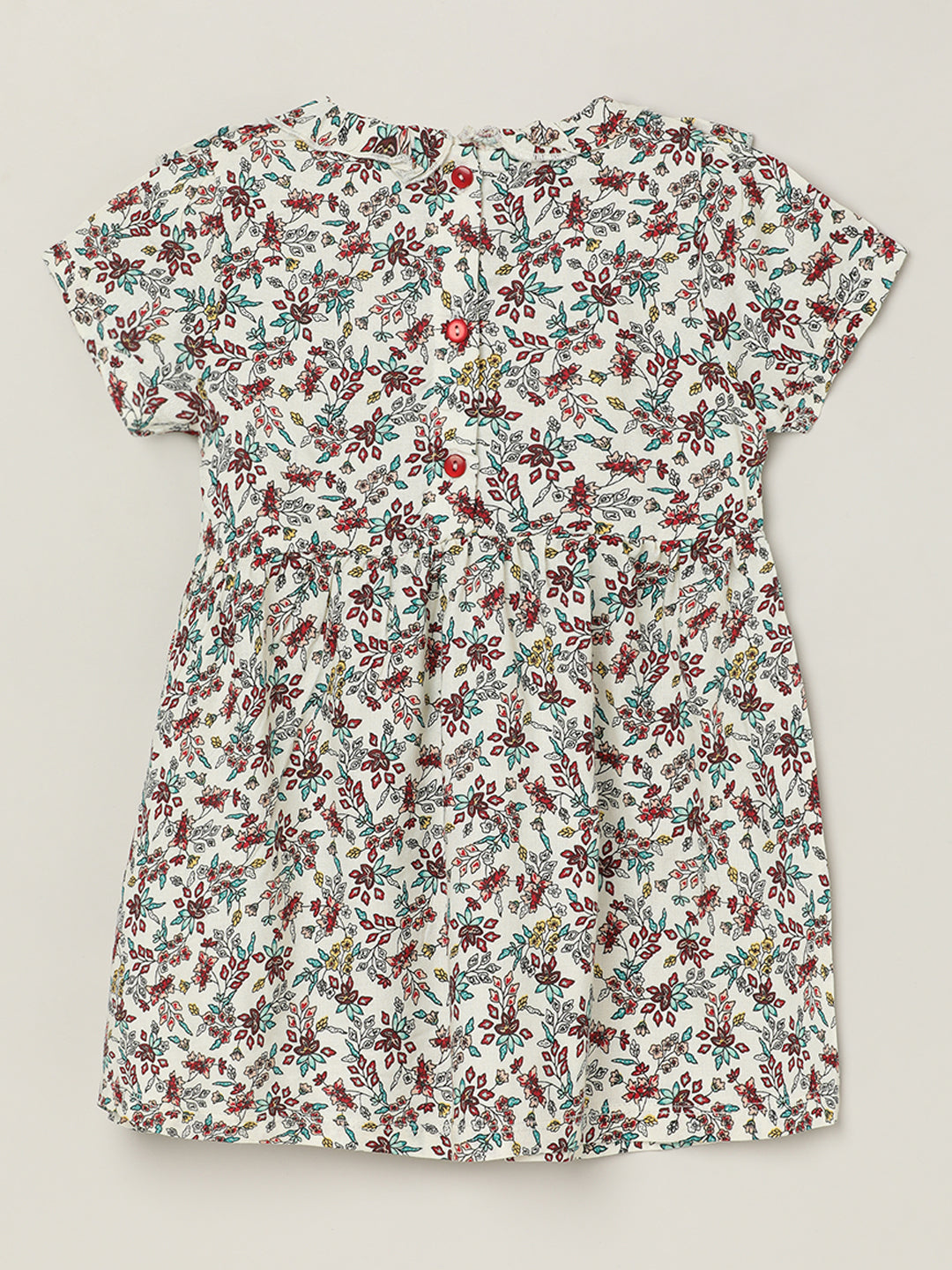Milou Kids Cotton Printed Bio Washed Dress for Girls -Off White