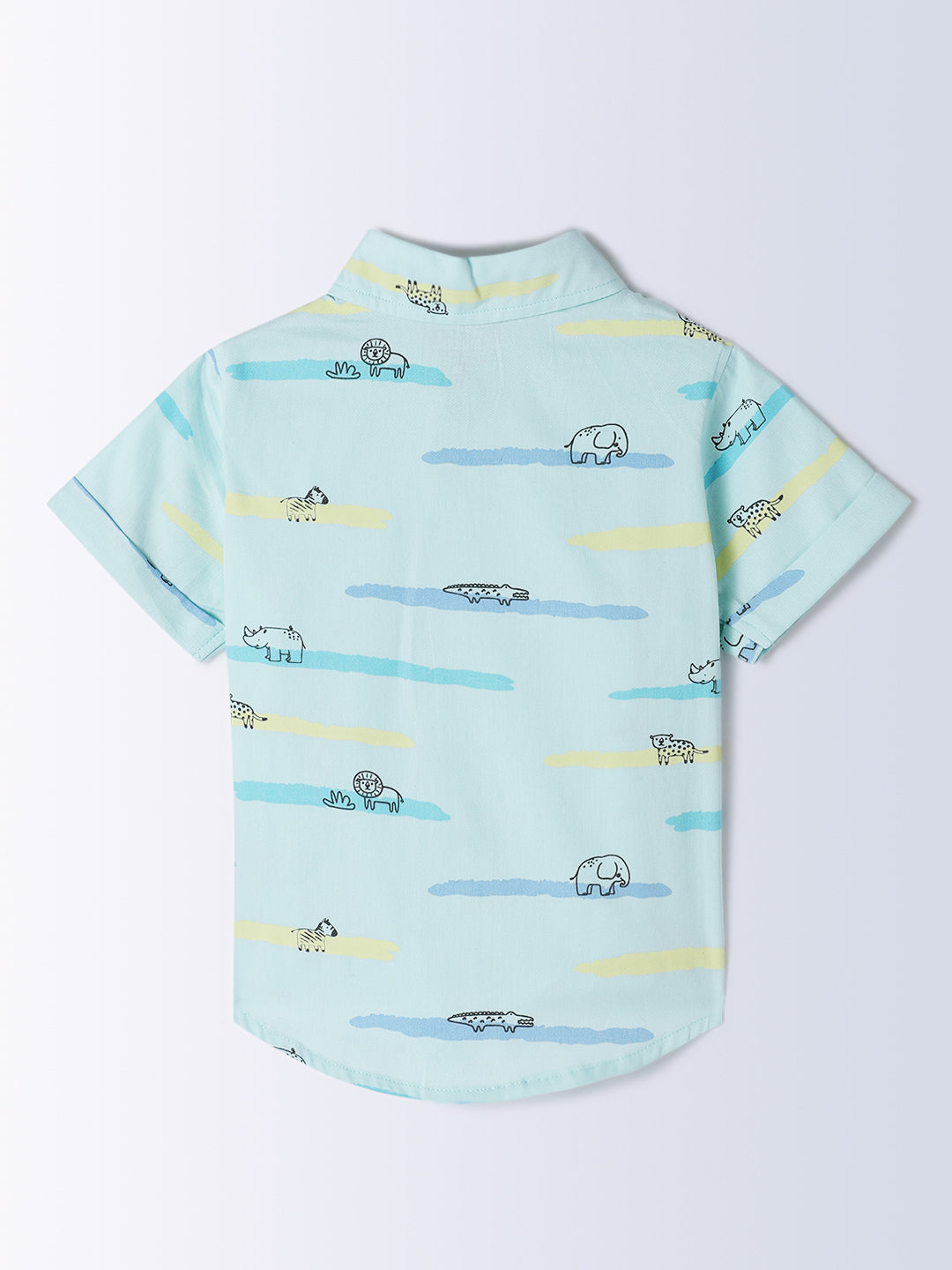 Milou Kids Cotton Bio Washed Half Sleeve Printed Shirt for Boys - Light Green