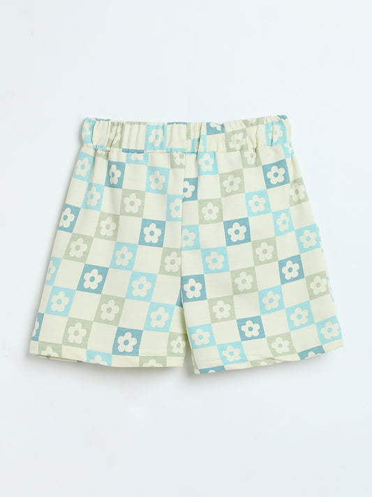 Milou Toddler Girls Cotton Shorts Light Blue Check
