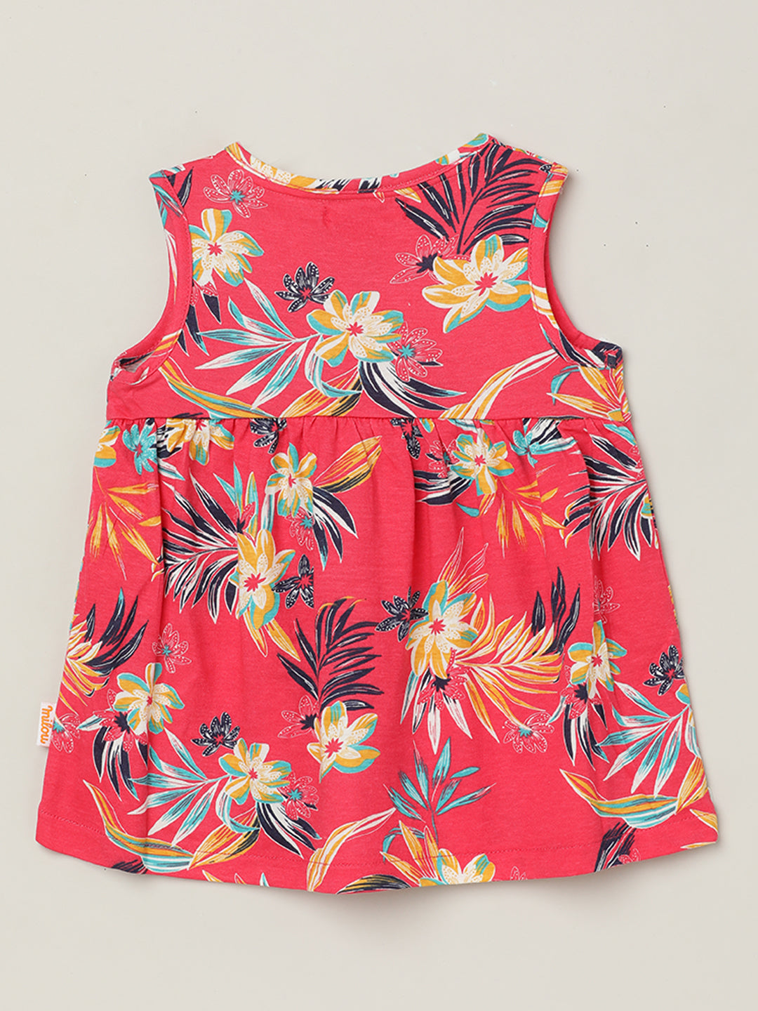 Milou Kids Cotton Printed Bio Washed Girls Dress for Girls -Pink