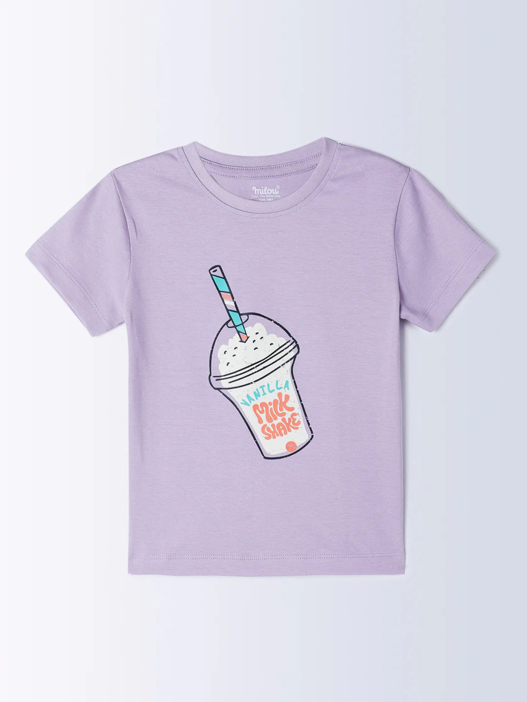 Milou Toddler Girls Half Sleeve Printed T-Shirt Lavender Drink Print