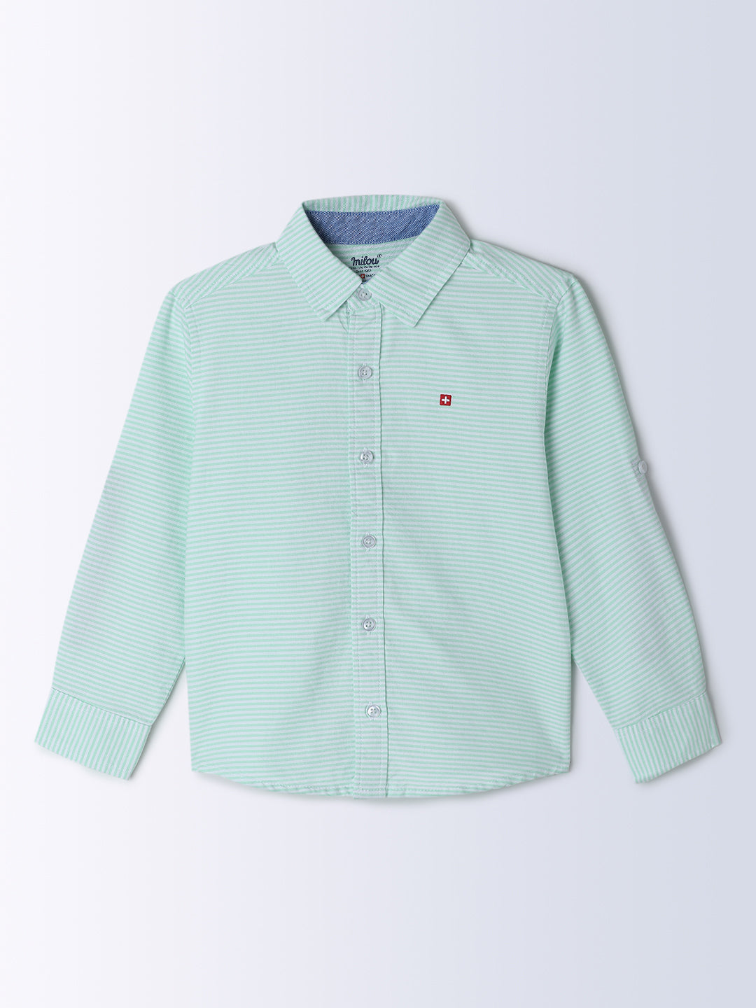 Milou Kids Cotton Full Sleeves Striped Bio Washed Shirt for Boys - Blue