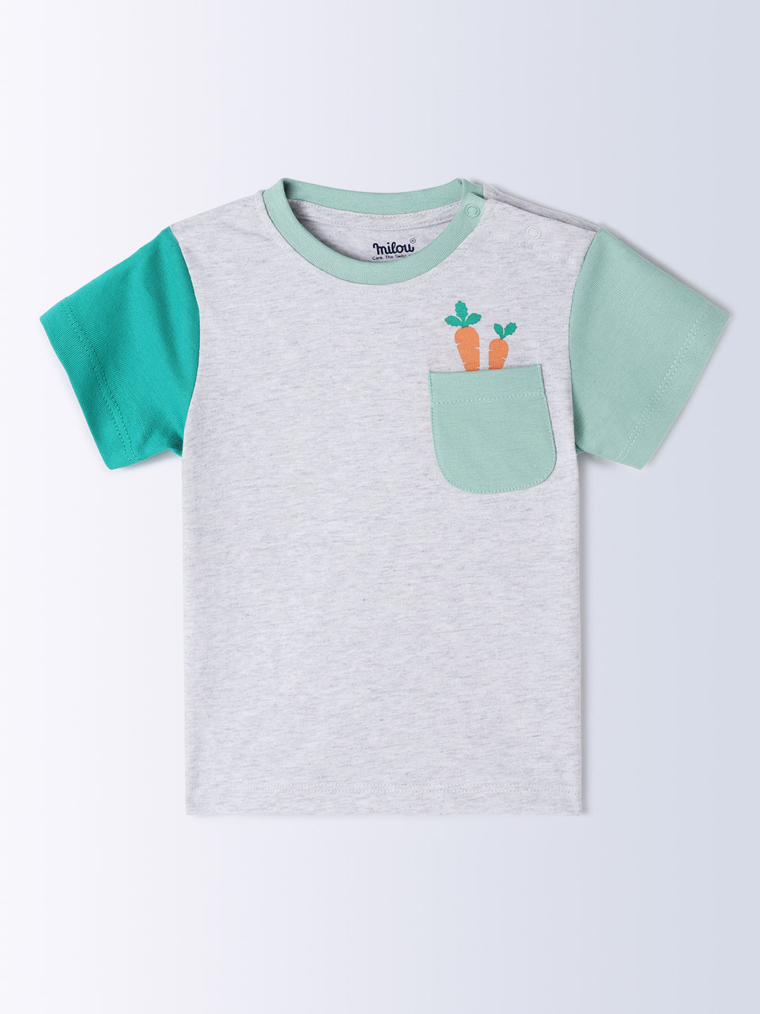Milou Kids Cotton Bio Washed Half Sleeve Solid Bio Washed Tshirt & Shorts Co-ord Set for Boys - White & Green