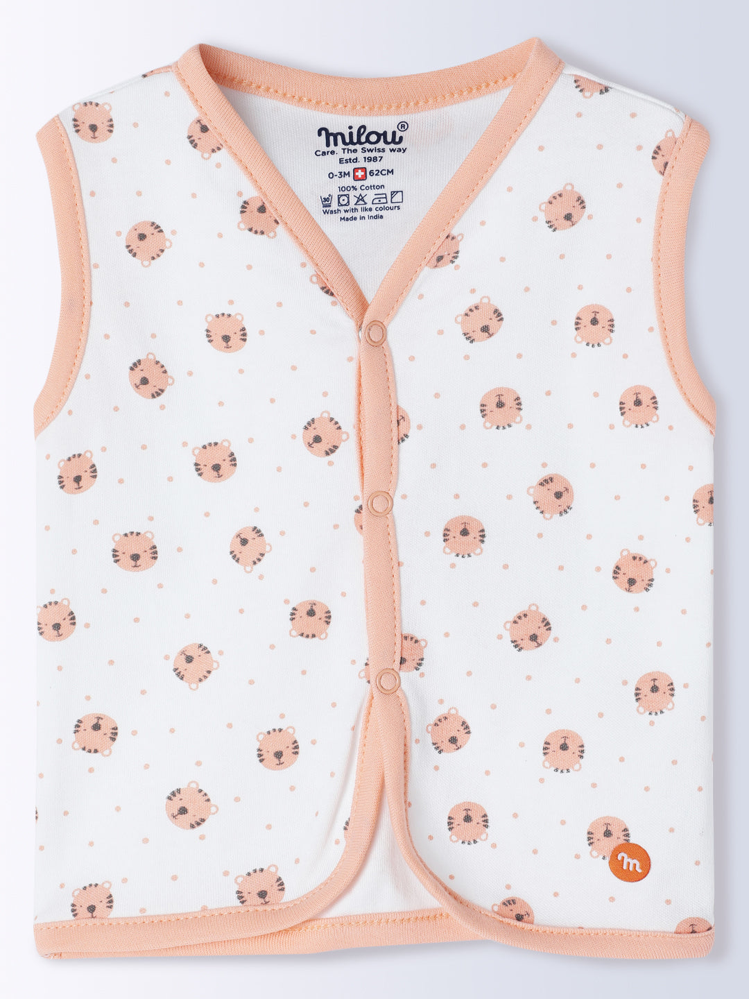 Milou Kids Cotton Bio Washed Bear Printed Pack of 3 Jabla for Boys & Girls - White