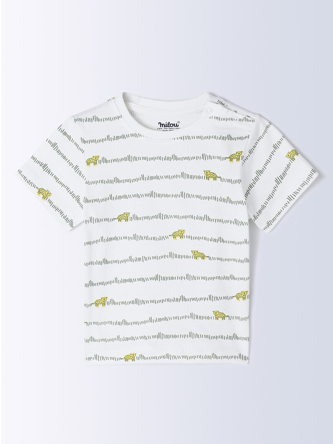 Milou Kids Cotton Bio Washed Half Sleeve Printed Dungaree Set for Boys - White & Green