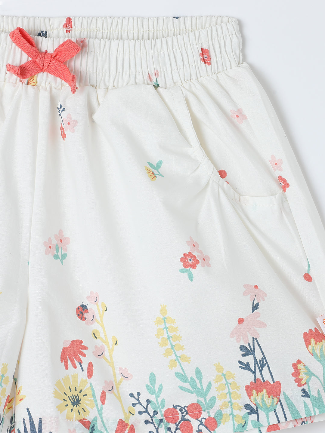 Milou Kids Cotton All Over Printed Mid Thigh Length Bio Washed Shorts for Girls -White
