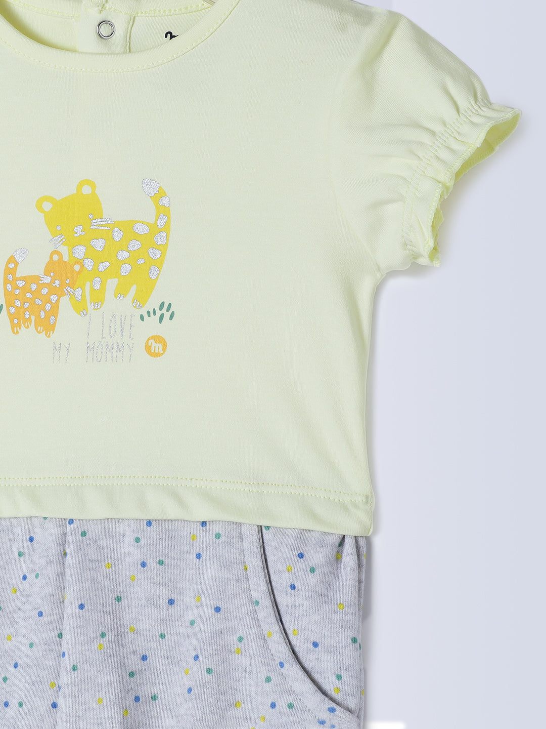 Milou Kids Cotton Bio Washed Printed Romper for Girls - Yellow