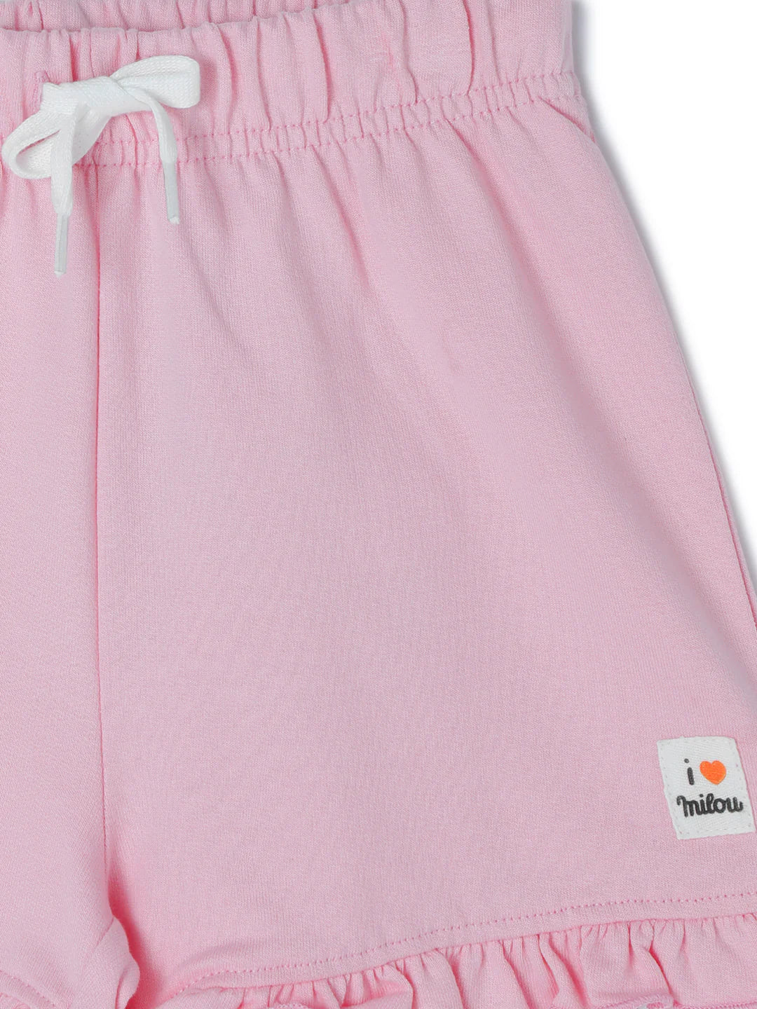 Milou Girls Mid Thigh Solid Frilled Hem Shorts Pink