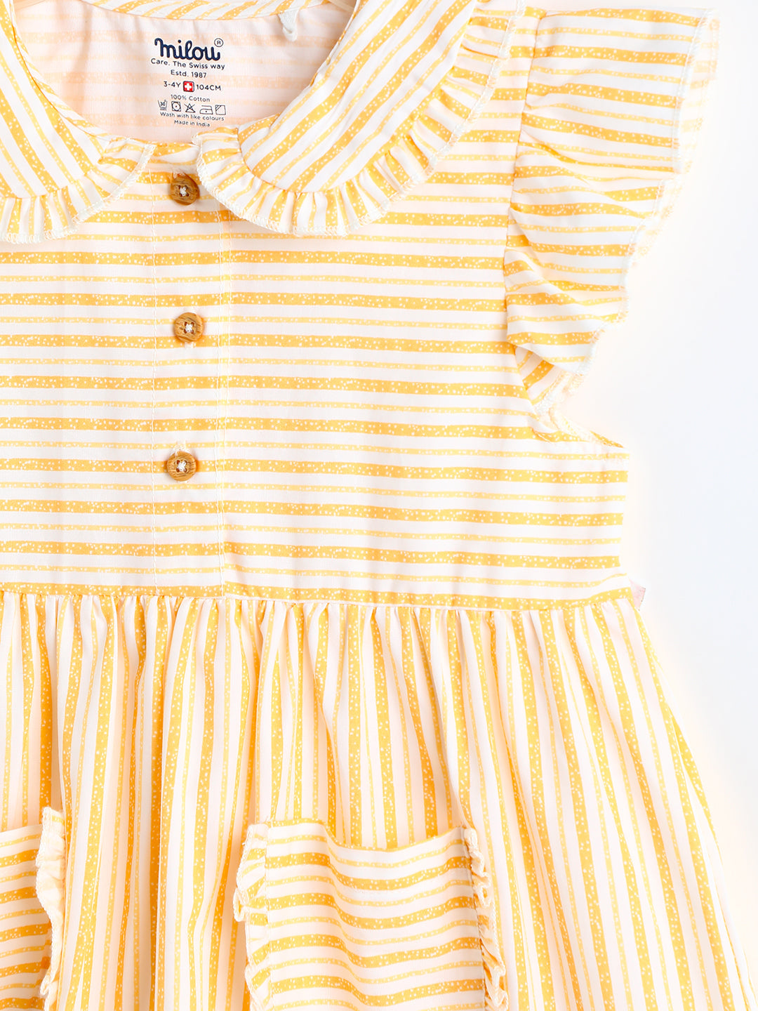Milou Cotton Striped Dress -TBDRS051-YLWHSTP