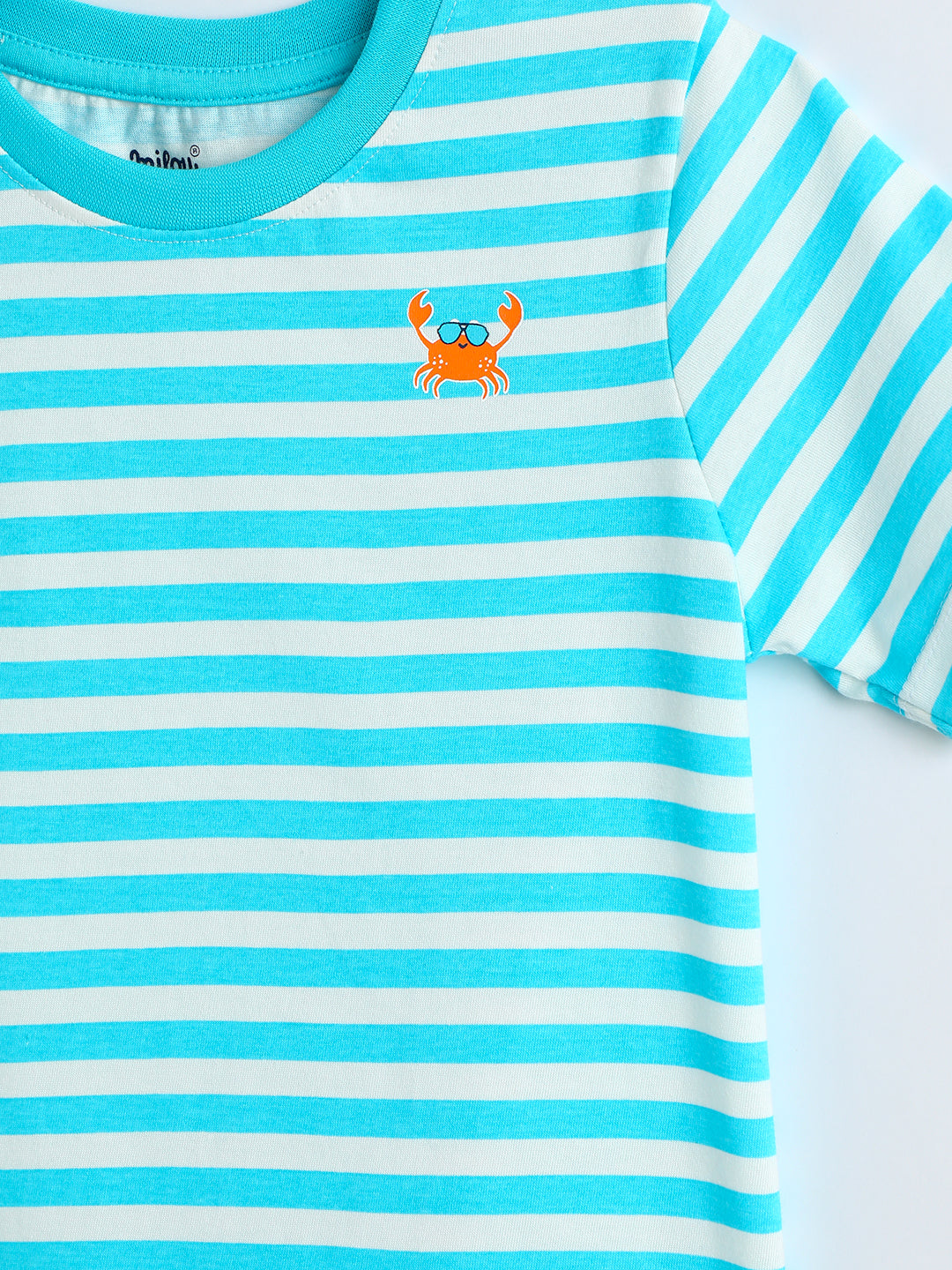 Milou Cotton Half Sleeves Bio Washed striped T-Shirt -MGBTB015-AQBT