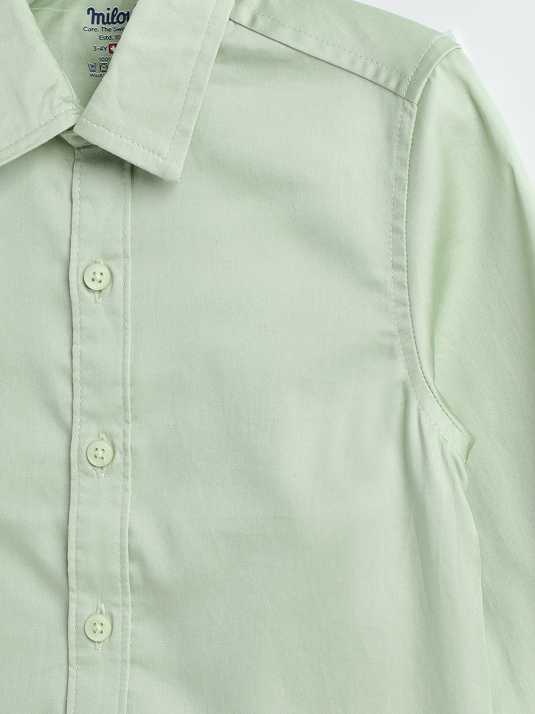 Milou Boys Full Sleeve Solid Bio-Washed Shirt Mint Green