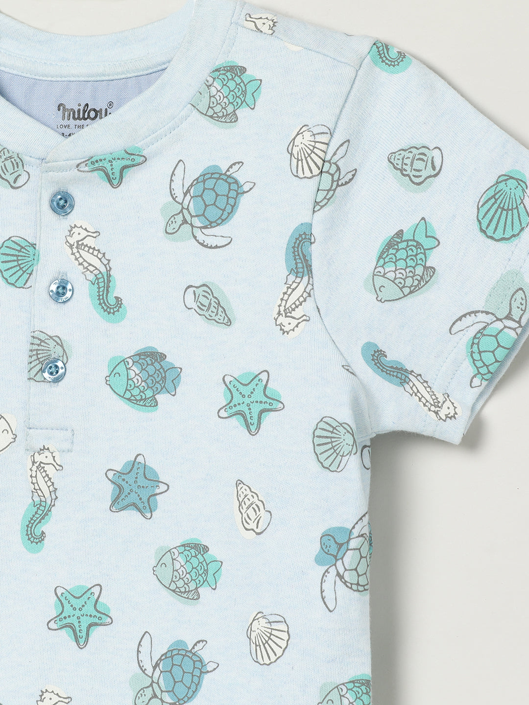 Milou Kids Half Sleeve Cotton Bio Washed Printed T-Shirt for Boys -Chambray Blue
