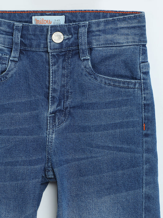 Milou Boys Mid Blue Denim Jeans | Soft Cotton Kids Casual Pants