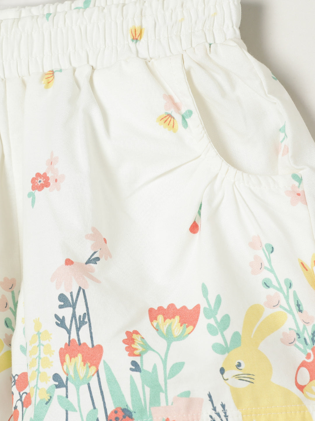 Milou Girls Cotton Printed Mid Thigh Length Shorts White Floral Print
