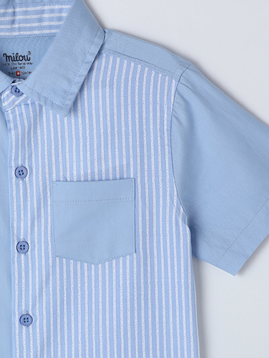 Milou Kids Cotton Half Sleeves Striped Bio Washed Shirt for Boys -Blue