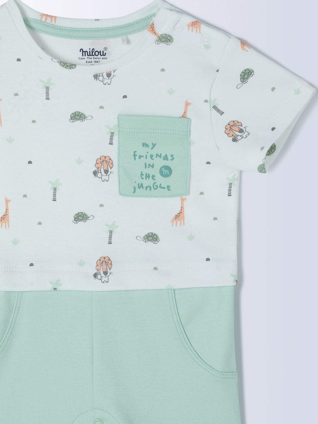 Milou Cotton Half Sleeves Bio Washed Infant Romper - Green