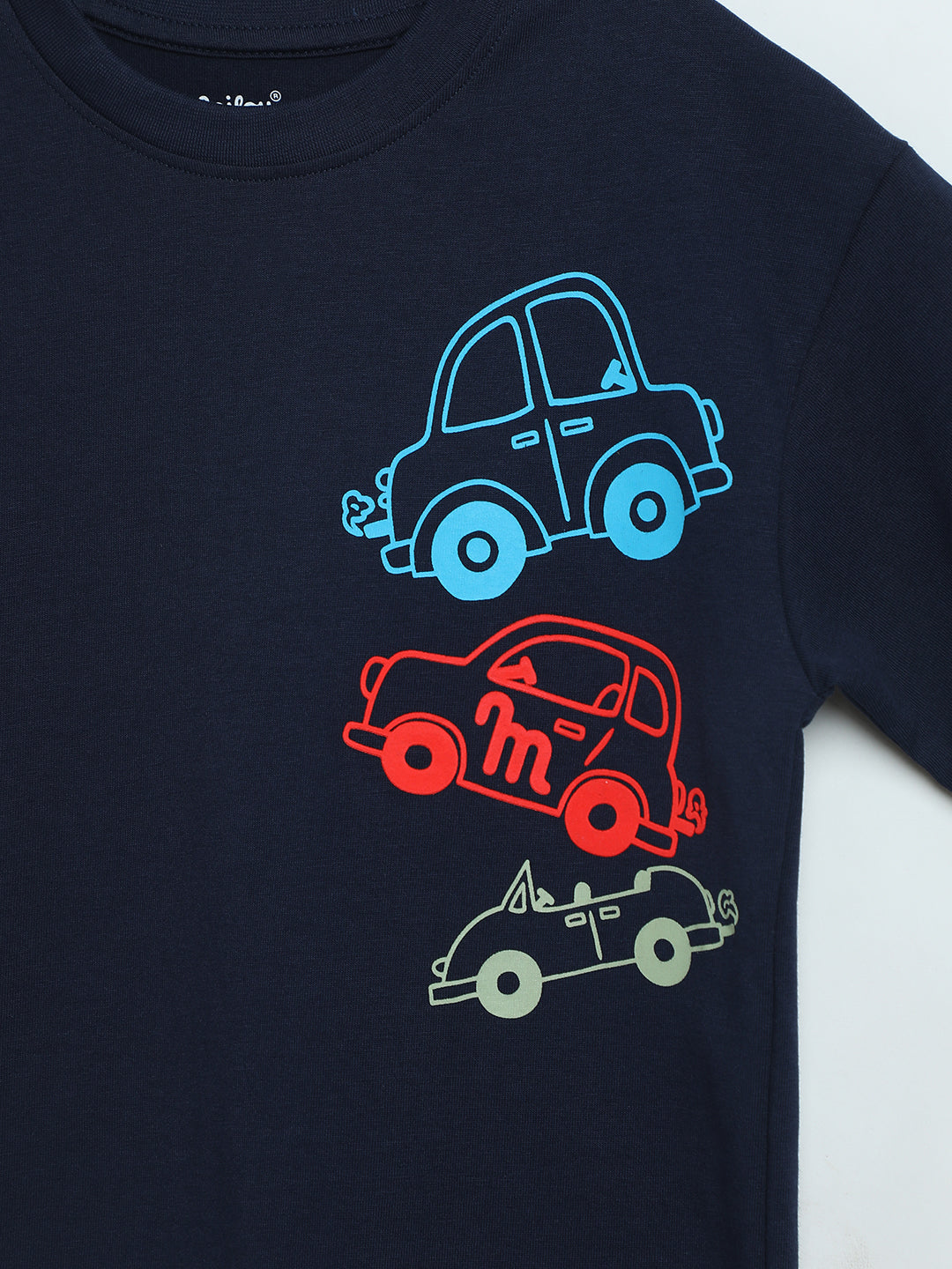 Milou Boys Graphic T-Shirt Navy Blue Vehicle Print