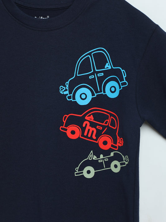 Milou Boys Graphic T-Shirt Navy Blue Vehicle Print