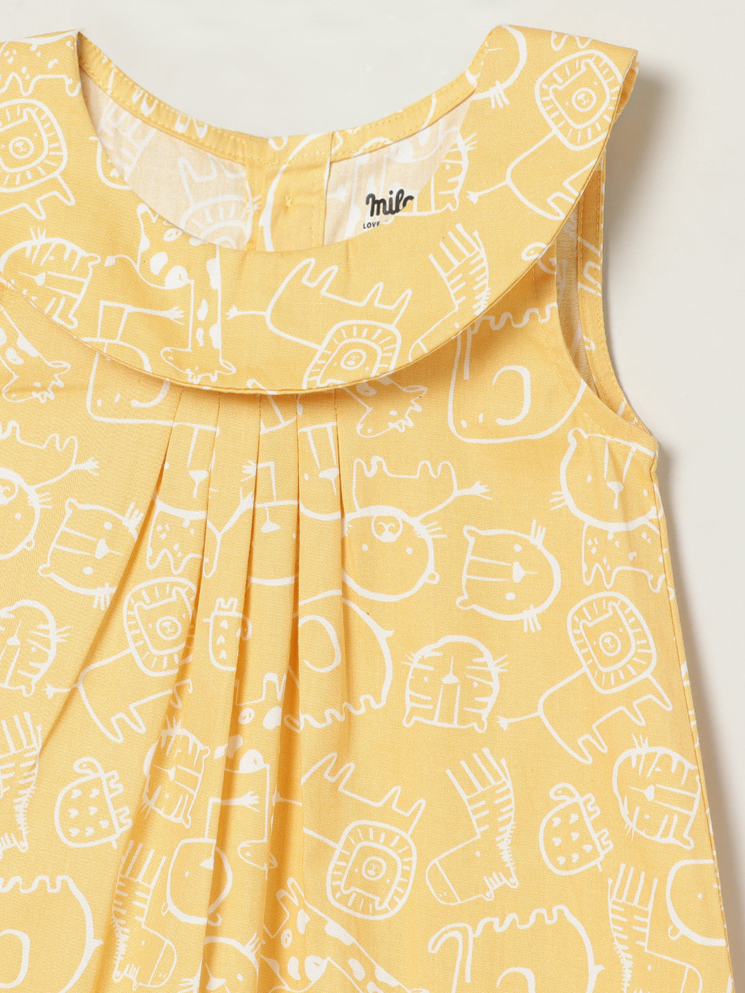 Milou Kids Cotton Printed Bio Washed Sleeveless Dress for Girls -Flax