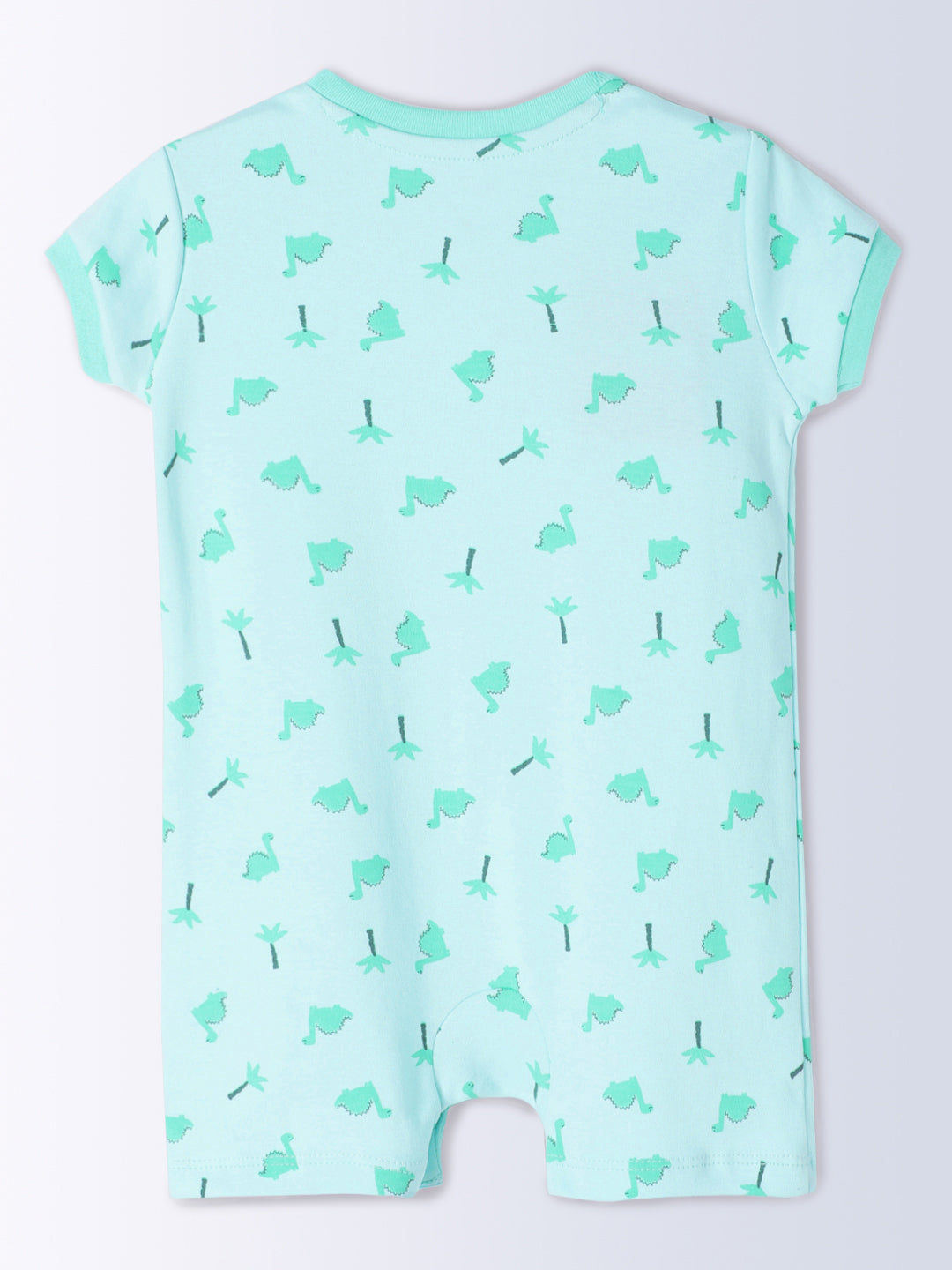 Milou Kids Cotton Bio Washed Self-Designed Printed Romper with Bib for Unisex - Light Green