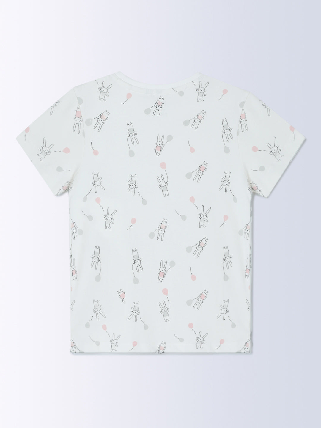 Milou Cotton Bio Washed Printed Short Sleeve Homewear T-Shirt And Pajama Set -Off White