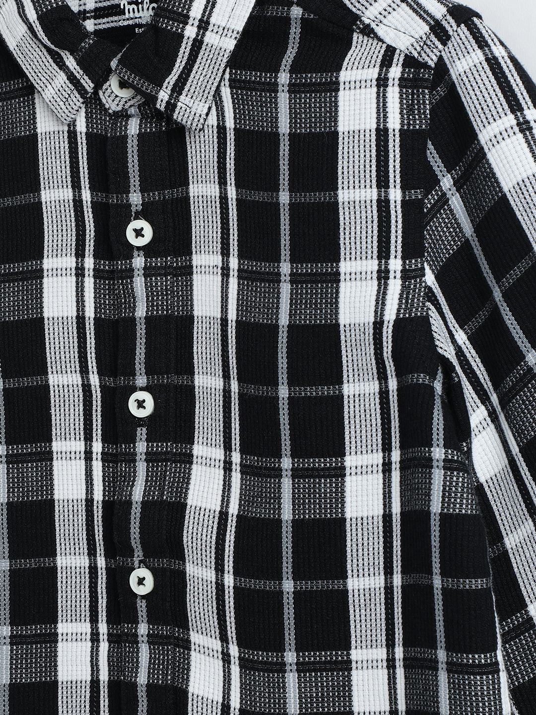 Milou Boys Full Sleeve Checked Bio-Washed Shirt Black Check