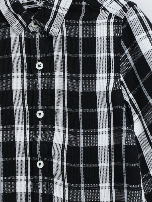 Milou Boys Full Sleeve Checked Bio-Washed Shirt Black Check
